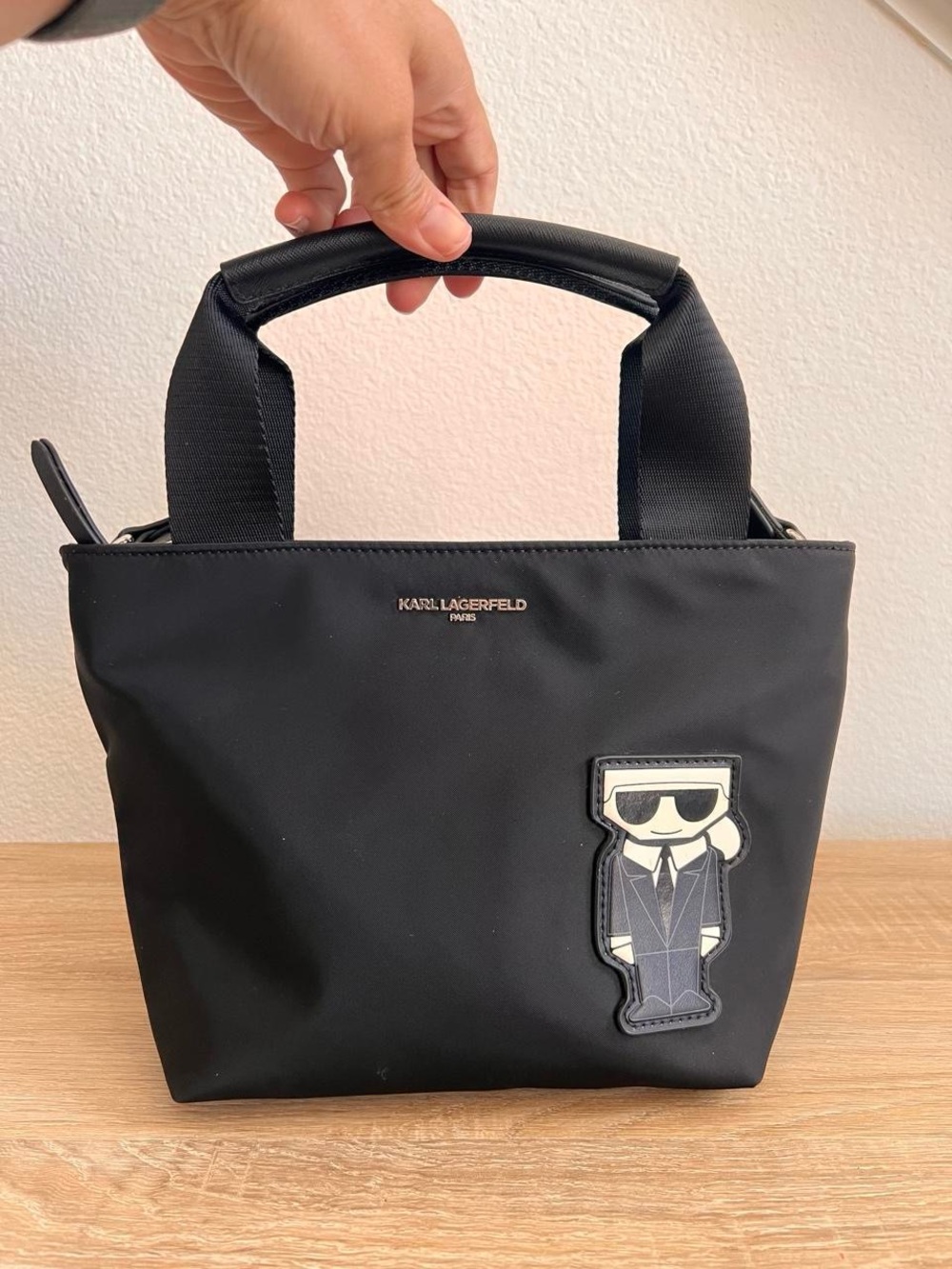 Karl Lagerfeld Black Nylon Tote with Icon Patch